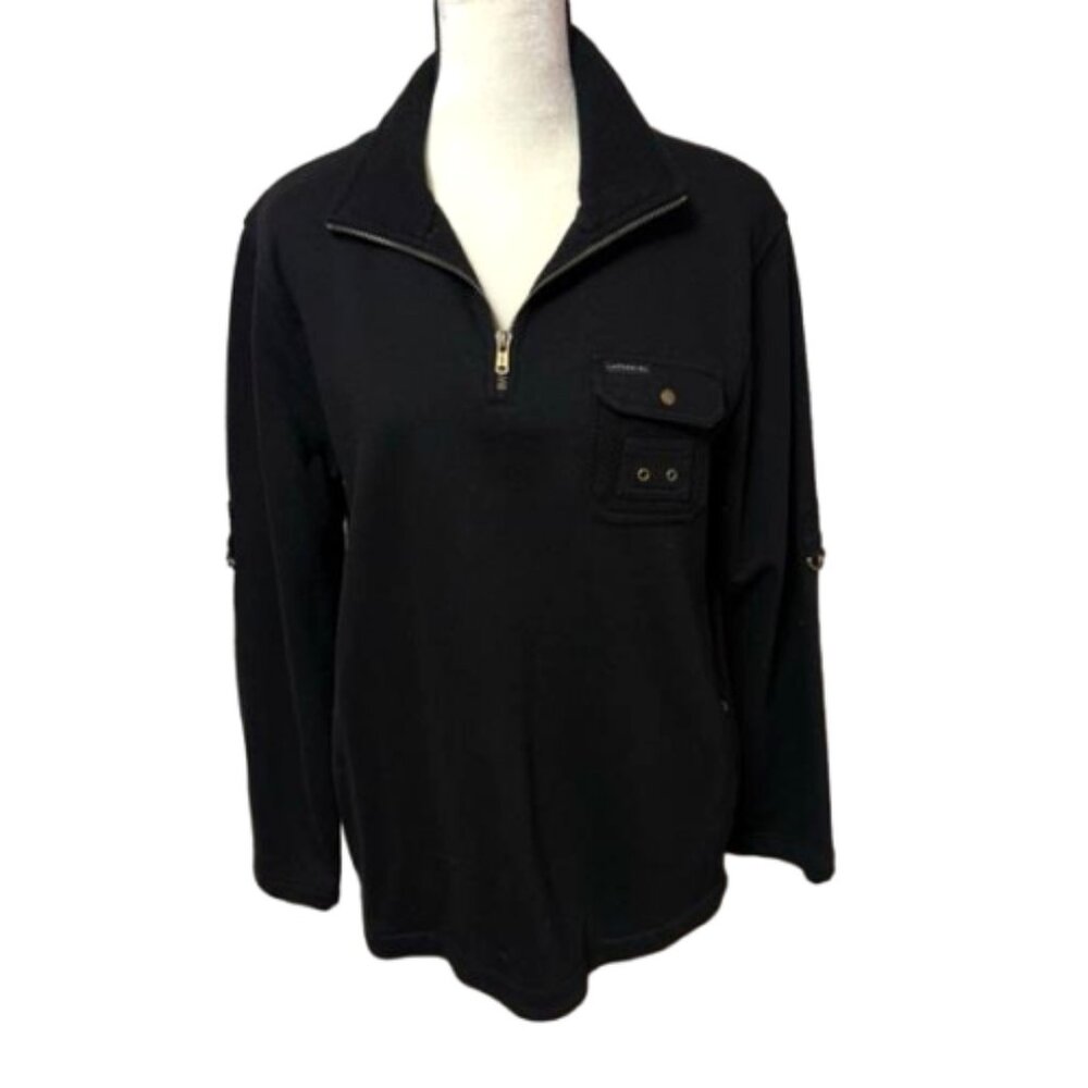 2/$30 Lauren Jeans Co Black Heavyweight Pull Over 1/2 Zip Sweatshirt Sz.L #2232